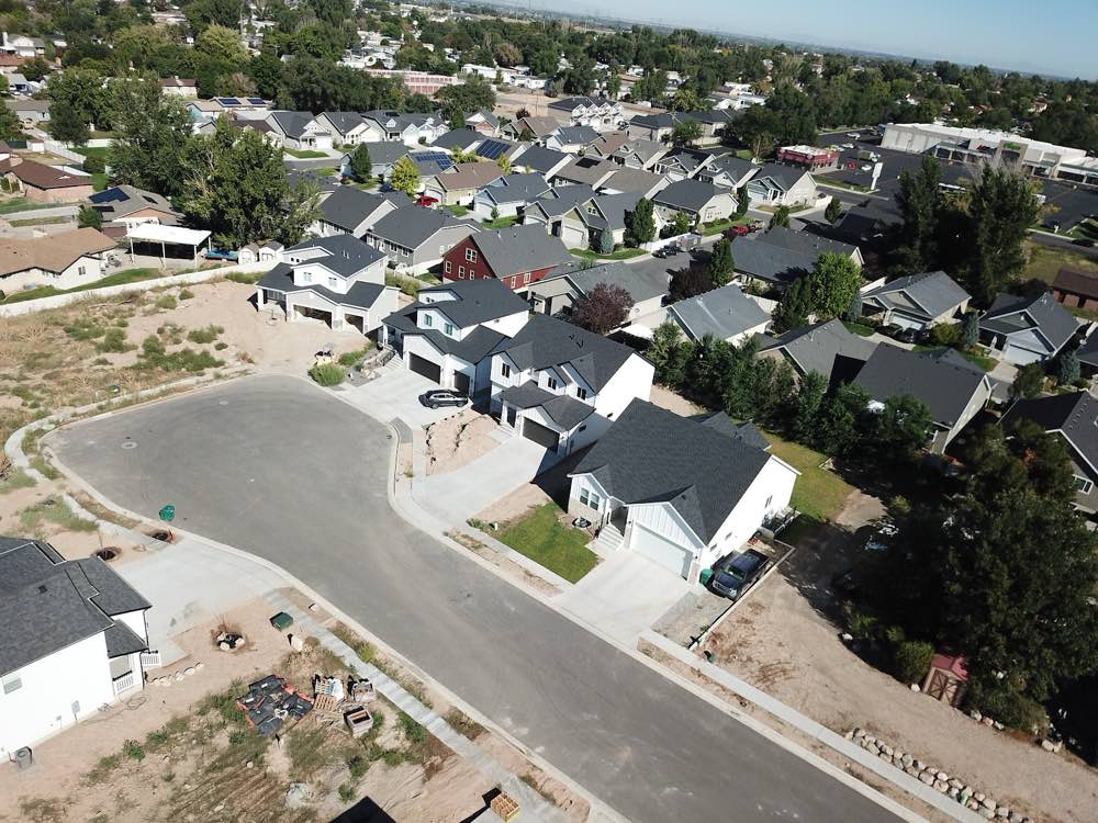 Aerial view of Woods Court, Clearfield — detached houses along the street